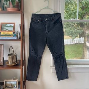 Lucky Brand High Rise Drew Mom Jeans Black Ripped Size 12/31